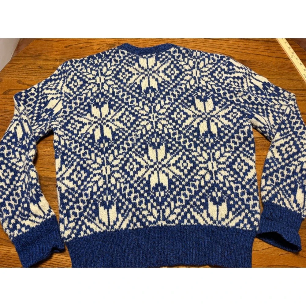 Environmental Clothing Co Vintage Nordic Fair Isle Wool Sweater Blue White Large